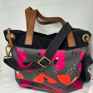 Fossil Coated Canvas Leah Crossbody Bag Pink Gray